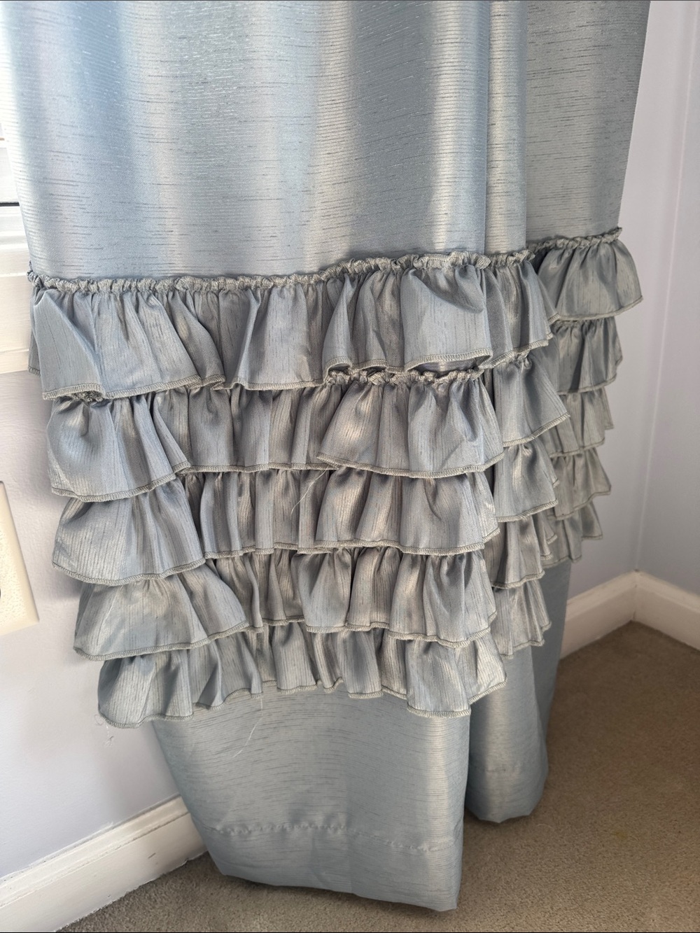 2 Pair Light Blue Ruffled Window Curtains - Picture 5 of 7